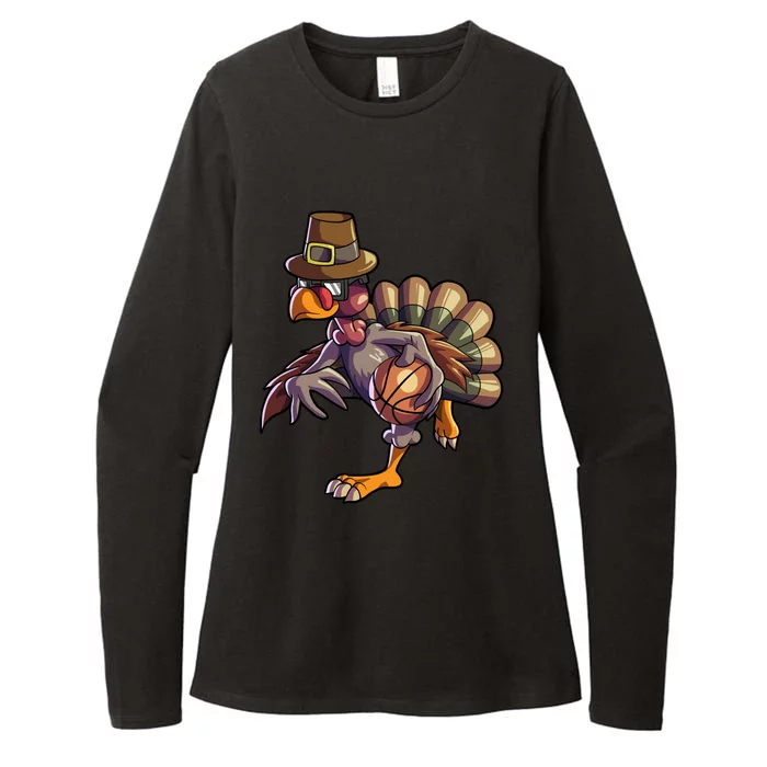 Turkey Playing Basketball Thanksgiving Boys Turkey Gift Womens CVC Long Sleeve Shirt