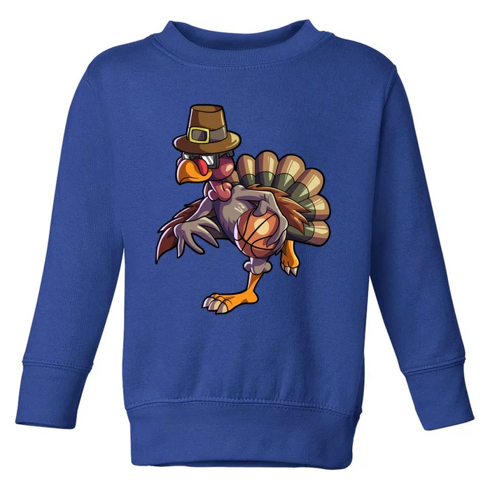 Turkey Playing Basketball Thanksgiving Boys Turkey Gift Toddler Sweatshirt