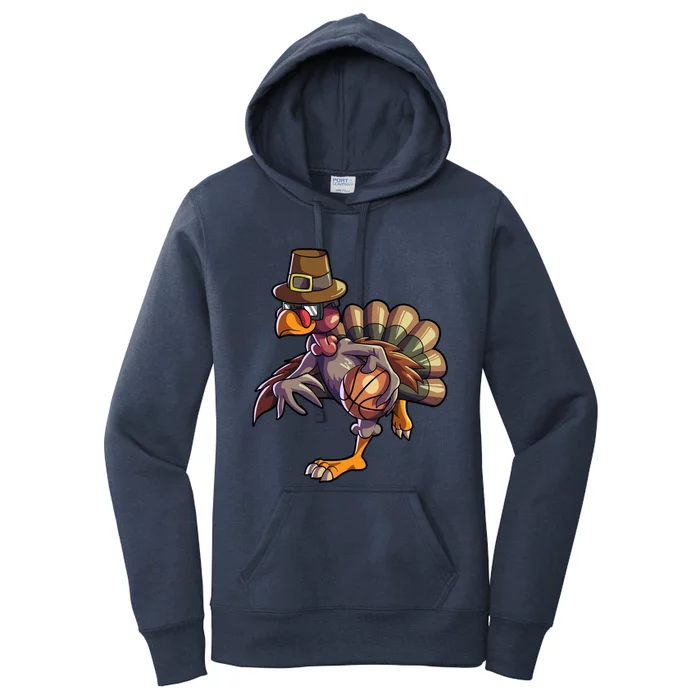 Turkey Playing Basketball Thanksgiving Boys Turkey Gift Women's Pullover Hoodie