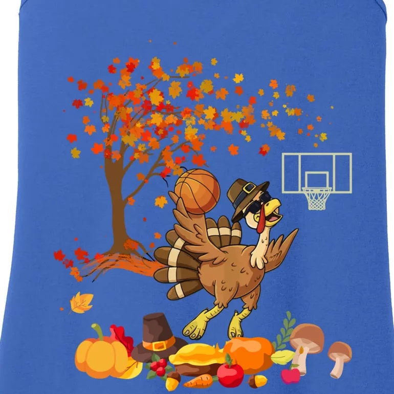 Turkey Playing Basketball Thanksgiving Fall Tree Player Cute Gift Ladies Essential Tank