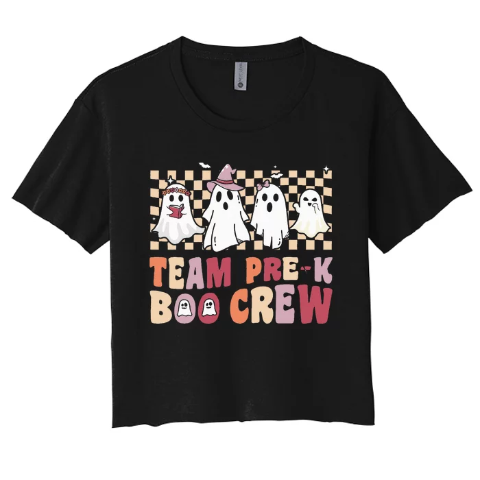 Team PreK Boo Crew Funny Ghost Halloween Teacher Women's Crop Top Tee