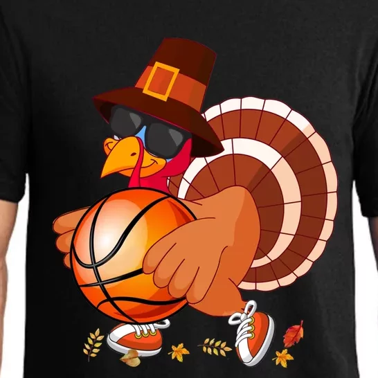 Turkey Playing Basketball Thanksgiving Turkey Basketball Cool Gift Pajama Set