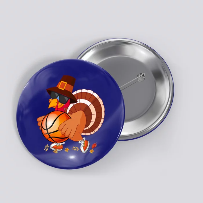 Turkey Playing Basketball Thanksgiving Turkey Basketball Cool Gift Button