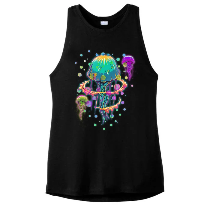 Trippy Psychedelic Colorful Jellyfish Ladies Tri-Blend Wicking Tank