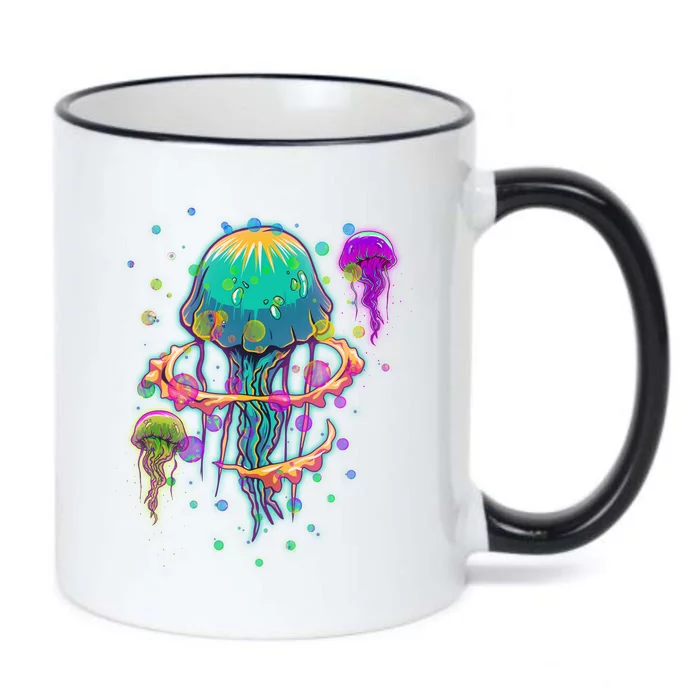 Trippy Psychedelic Colorful Jellyfish Black Color Changing Mug