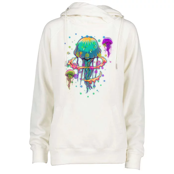 Trippy Psychedelic Colorful Jellyfish Womens Funnel Neck Pullover Hood