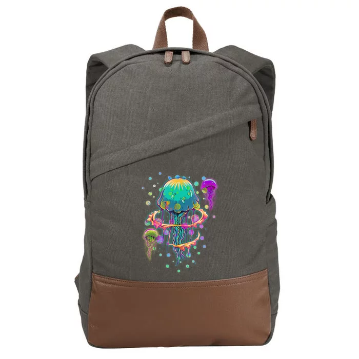 Trippy Psychedelic Colorful Jellyfish Cotton Canvas Backpack