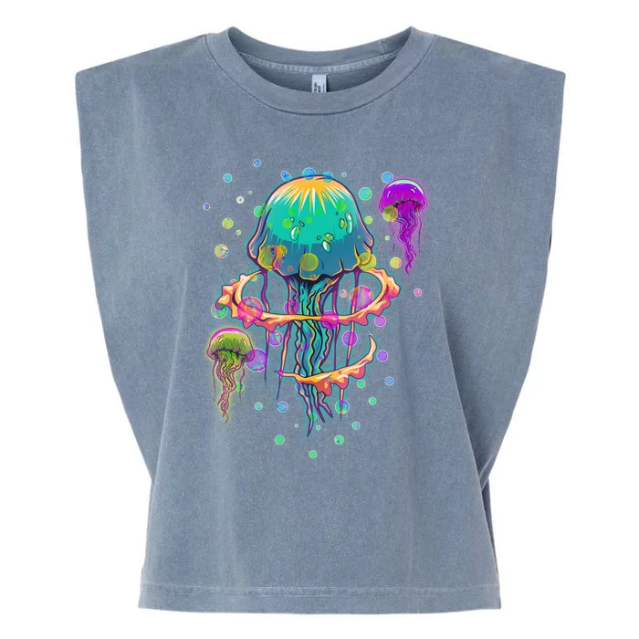 Trippy Psychedelic Colorful Jellyfish Garment-Dyed Women's Muscle Tee