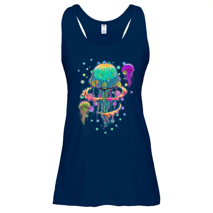 Trippy Psychedelic Colorful Jellyfish Ladies Essential Flowy Tank