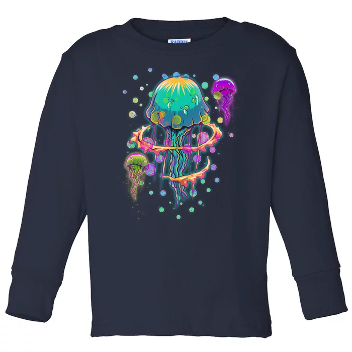 Trippy Psychedelic Colorful Jellyfish Toddler Long Sleeve Shirt