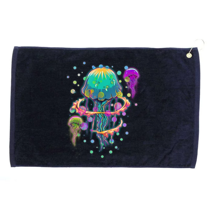 Trippy Psychedelic Colorful Jellyfish Grommeted Golf Towel