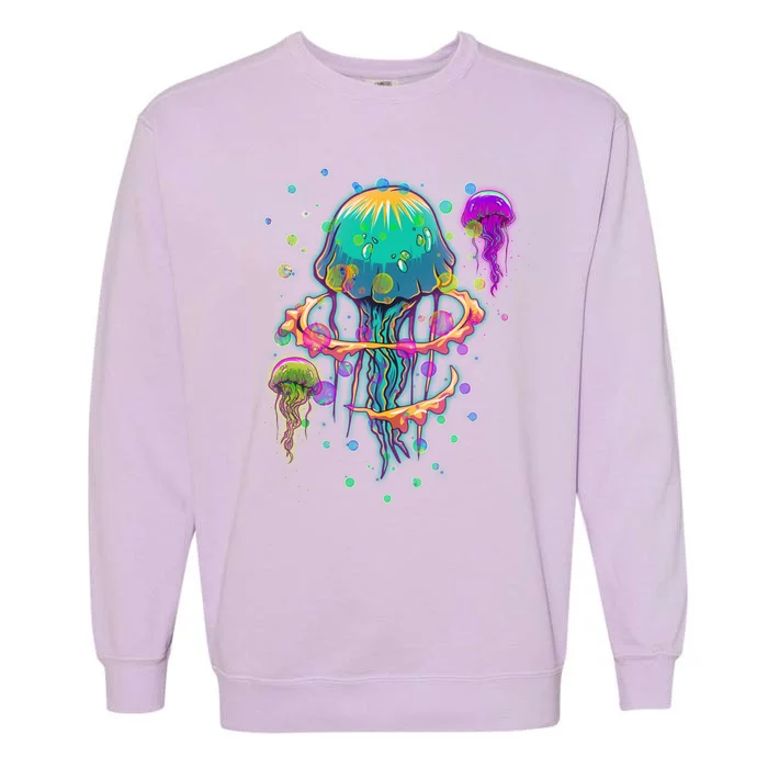 Trippy Psychedelic Colorful Jellyfish Garment-Dyed Sweatshirt