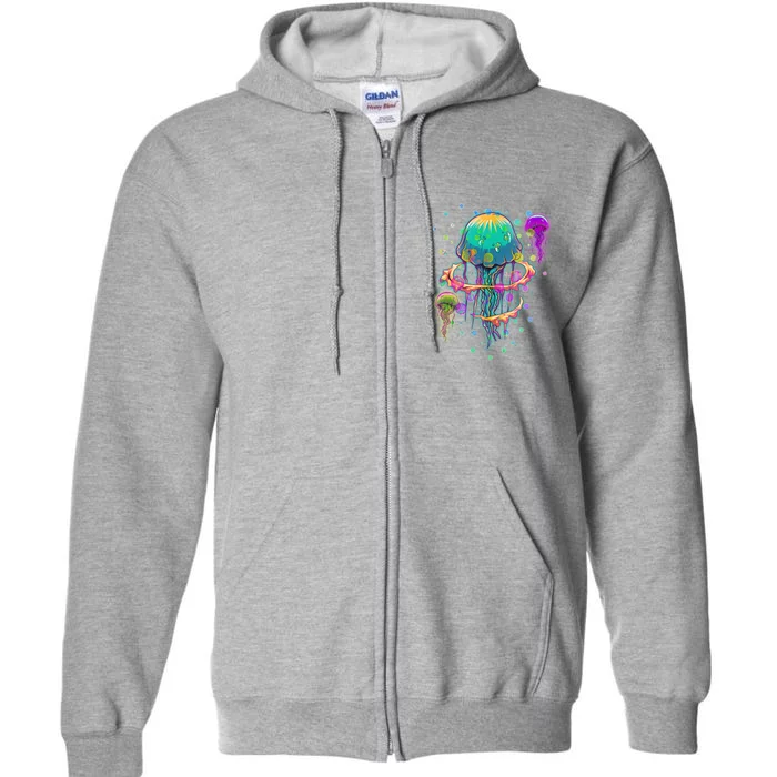 Trippy Psychedelic Colorful Jellyfish Full Zip Hoodie