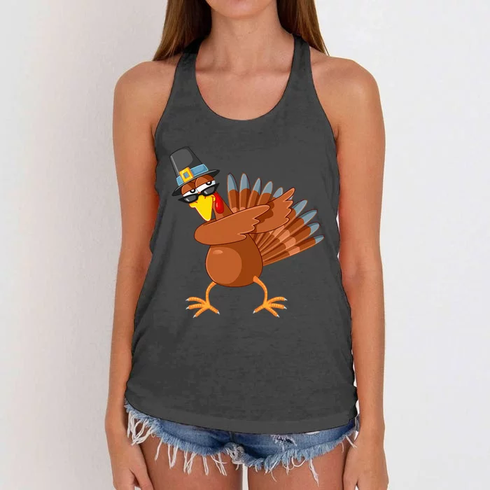 Thanksgiving Pilgrim Costume Cool Turkey Dabbing Women's Knotted Racerback Tank