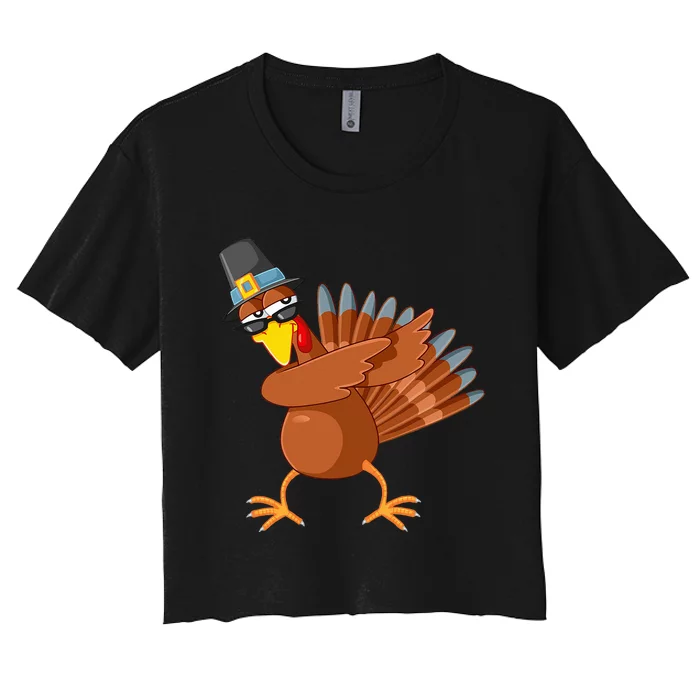 Thanksgiving Pilgrim Costume Cool Turkey Dabbing Women's Crop Top Tee