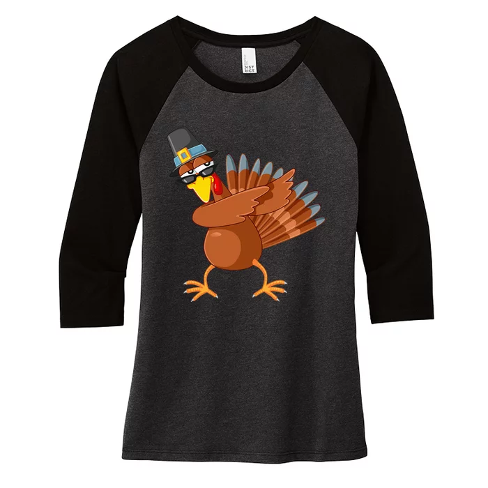 Thanksgiving Pilgrim Costume Cool Turkey Dabbing Women's Tri-Blend 3/4-Sleeve Raglan Shirt