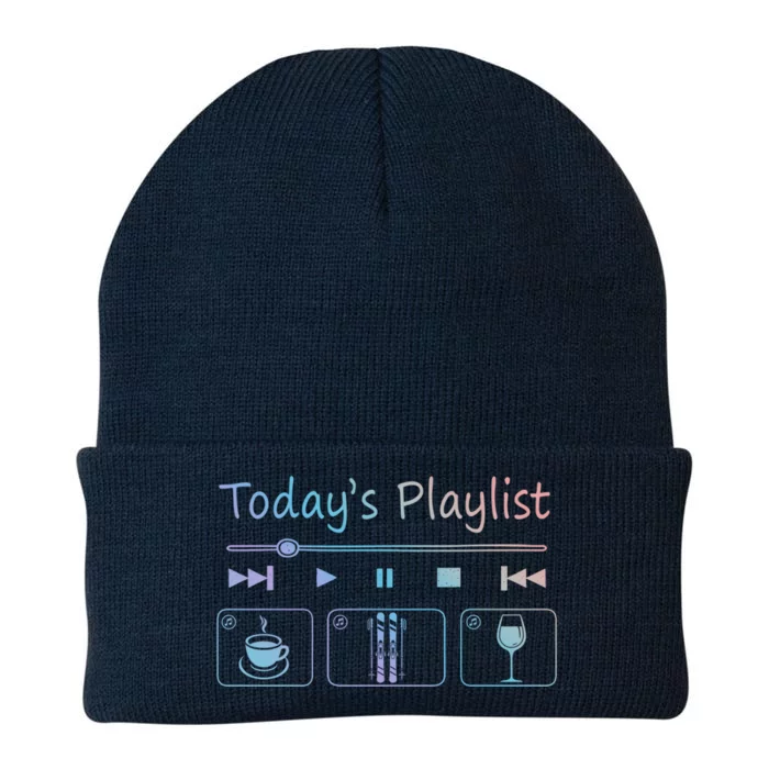 Today Playlist Coffe Wine And Snow Skiing Cool Gift Knit Cap Winter Beanie