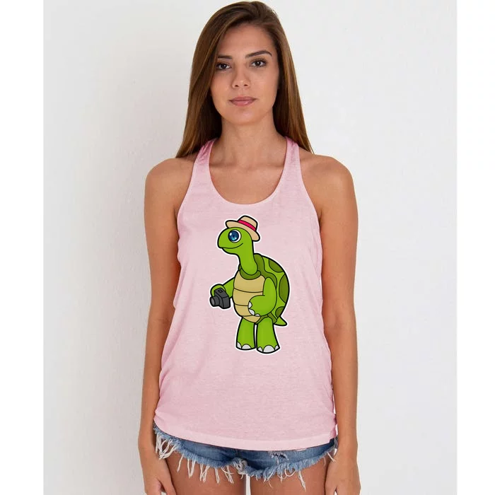 Turtle Photographer Camera Gift Women's Knotted Racerback Tank