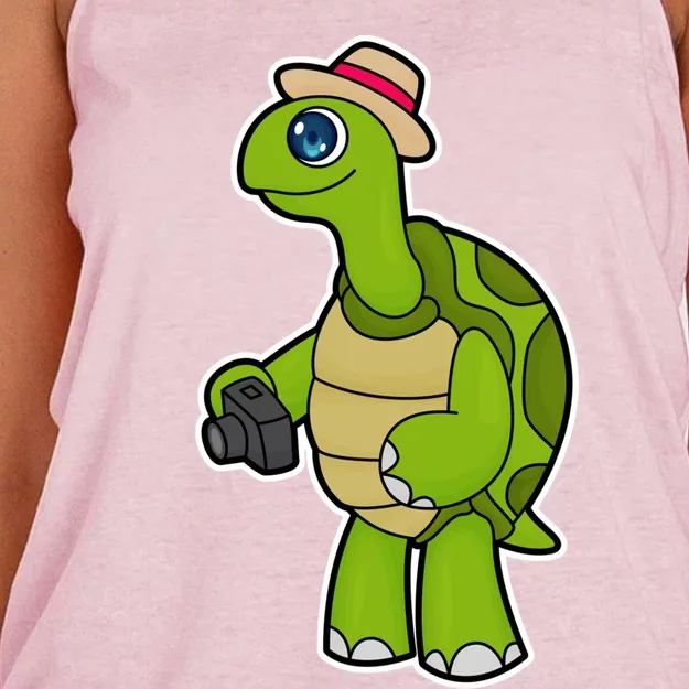 Turtle Photographer Camera Gift Women's Knotted Racerback Tank