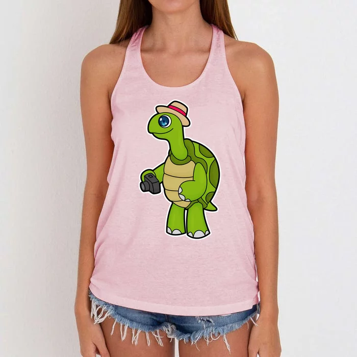 Turtle Photographer Camera Gift Women's Knotted Racerback Tank