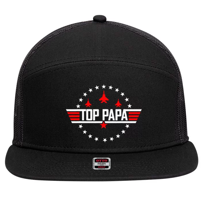 Top Papa Dad Papa Grandpa Husband 7 Panel Mesh Trucker Snapback Hat