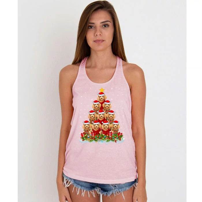 Toy Poodle Dog Lover Xmas Tree Santa Christmas Toy Poodle Gift Women's Knotted Racerback Tank