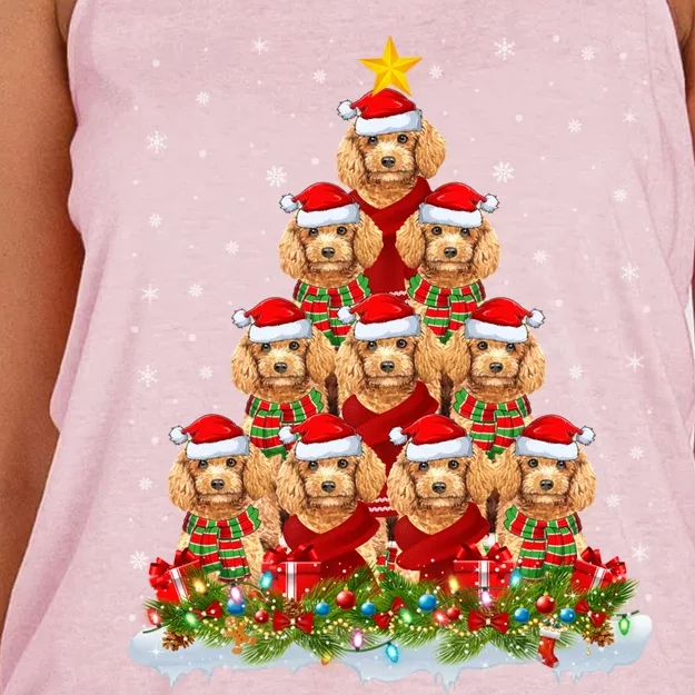 Toy Poodle Dog Lover Xmas Tree Santa Christmas Toy Poodle Gift Women's Knotted Racerback Tank