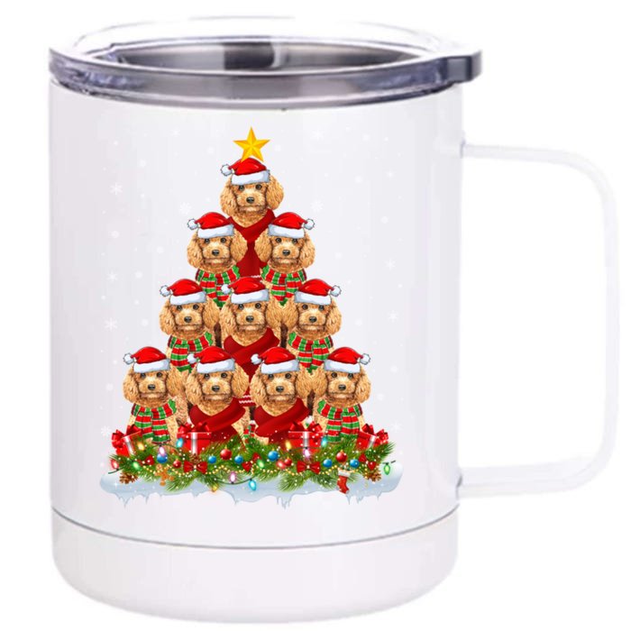 Toy Poodle Dog Lover Xmas Tree Santa Christmas Toy Poodle Gift Front & Back 12oz Stainless Steel Tumbler Cup