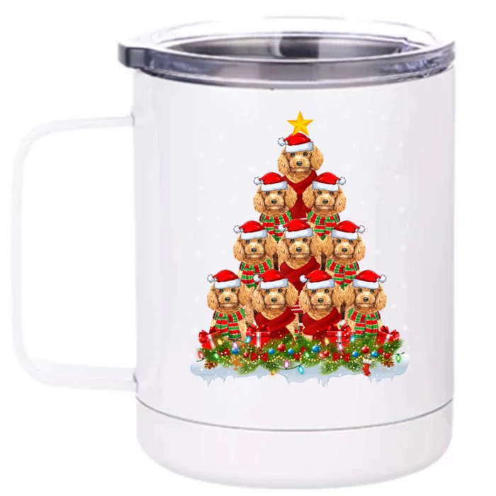 Toy Poodle Dog Lover Xmas Tree Santa Christmas Toy Poodle Gift Front & Back 12oz Stainless Steel Tumbler Cup