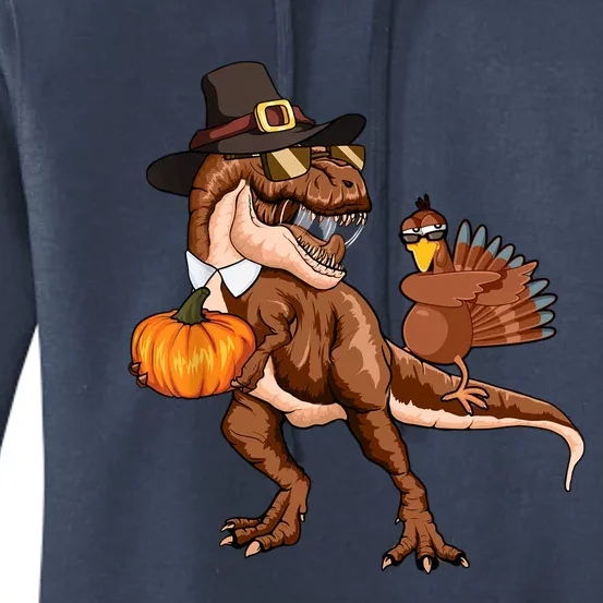 TRex Pumpkin Dabbing Turkey Thanksgiving Family Funny Gift Women's Pullover Hoodie