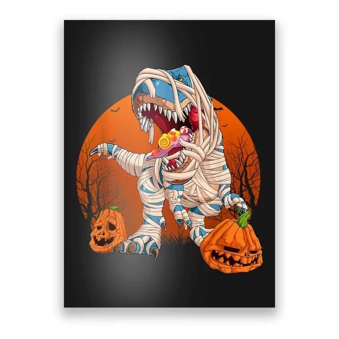 Trex Pumpkin Dinosaur Halloween Mummy Zombie Dino Poster