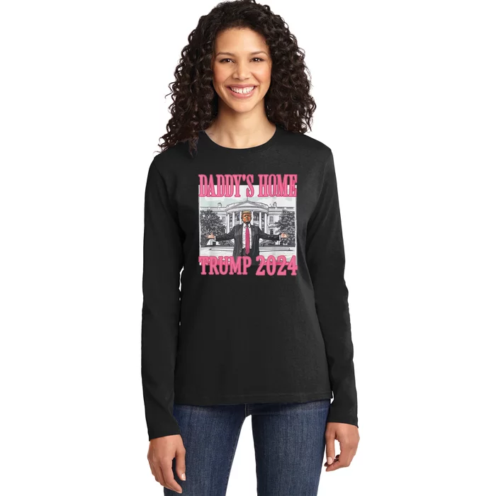 Trump Pink Daddys Home Trump 2024 Ladies Long Sleeve Shirt