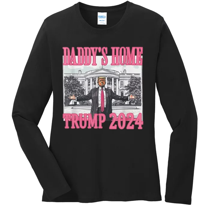 Trump Pink Daddys Home Trump 2024 Ladies Long Sleeve Shirt