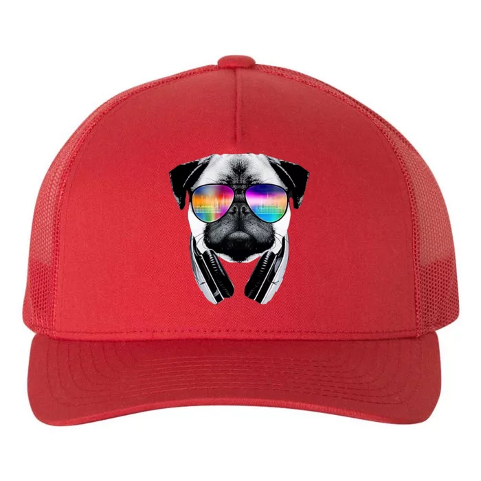 Trippy Pug Dog Wearing Music Equalizer Sunglasses Yupoong Adult 5-Panel Trucker Hat