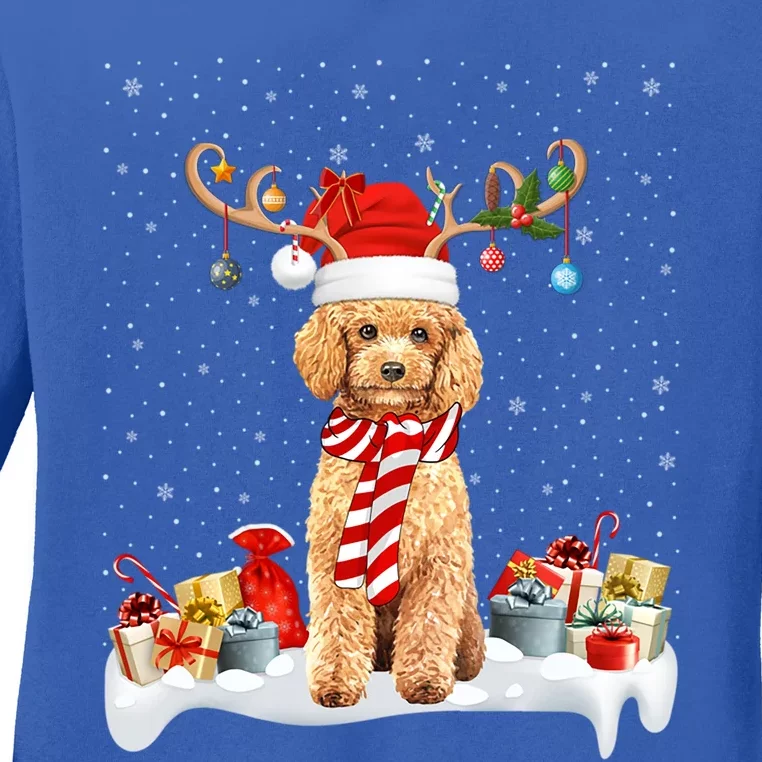 Toy Poodle Dog Xmas Lights Reindeer Toy Poodle Christmas Great Gift Ladies Long Sleeve Shirt