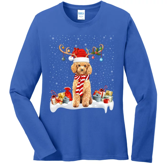 Toy Poodle Dog Xmas Lights Reindeer Toy Poodle Christmas Great Gift Ladies Long Sleeve Shirt