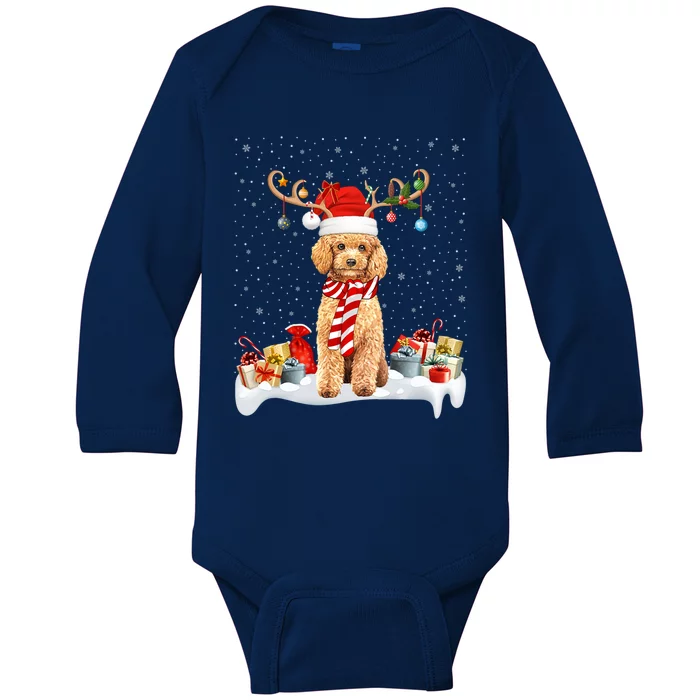 Toy Poodle Dog Xmas Lights Reindeer Toy Poodle Christmas Great Gift Baby Long Sleeve Bodysuit