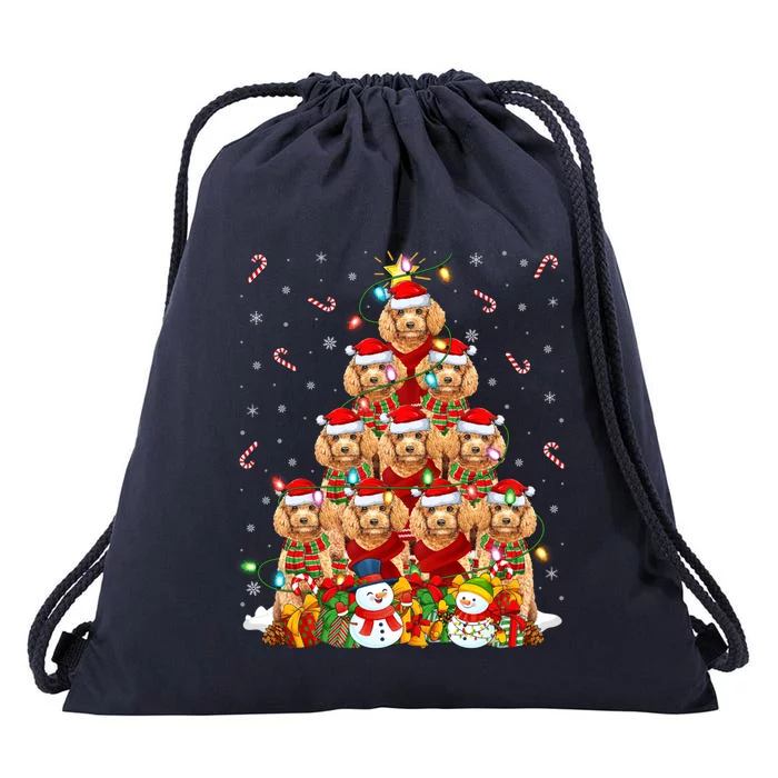 Toy Poodle Dog Xmas Lighting Tree Santa Toy Poodle Christmas Great Gift Drawstring Bag