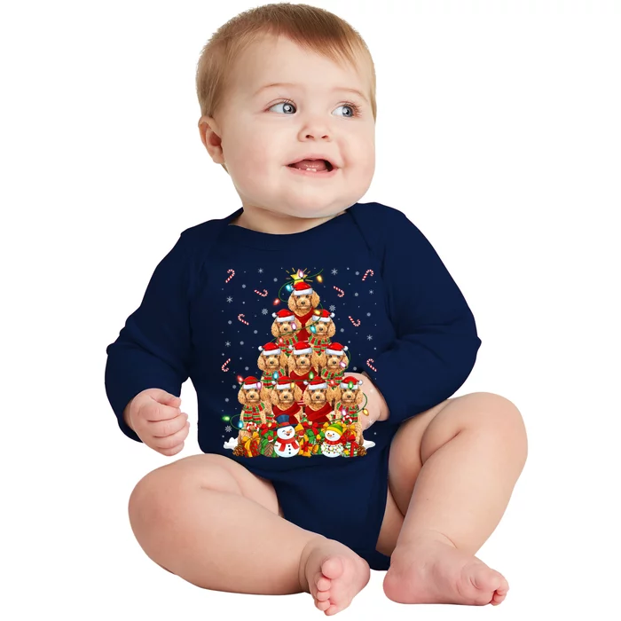 Toy Poodle Dog Xmas Lighting Tree Santa Toy Poodle Christmas Great Gift Baby Long Sleeve Bodysuit