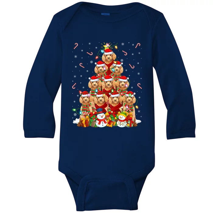 Toy Poodle Dog Xmas Lighting Tree Santa Toy Poodle Christmas Great Gift Baby Long Sleeve Bodysuit