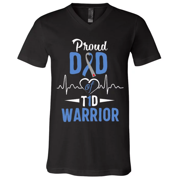 T1d Proud Dad Diabetes Awareness Type 1 Insulin Pancreas V-Neck T-Shirt