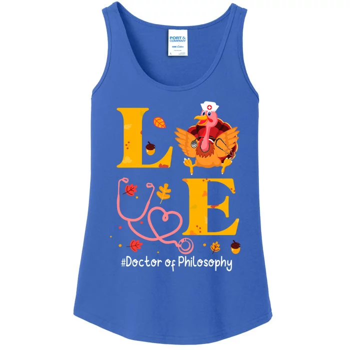 Turkey Pilgrim Doctor Of Philosophy Love Thanksgiving Day Gift Ladies Essential Tank