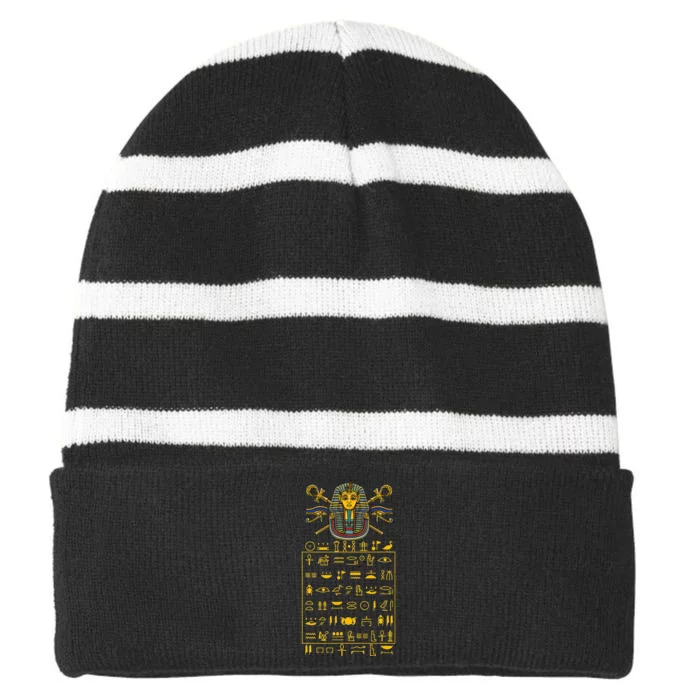 Tut Pharaoh Egyptian Hieroglyphic Letters Symbols King Striped Beanie with Solid Band