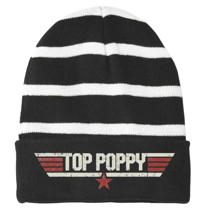 Top Poppy Funny Vintage 80s Gift Father Grandpa Father's Day Striped Beanie with Solid Band