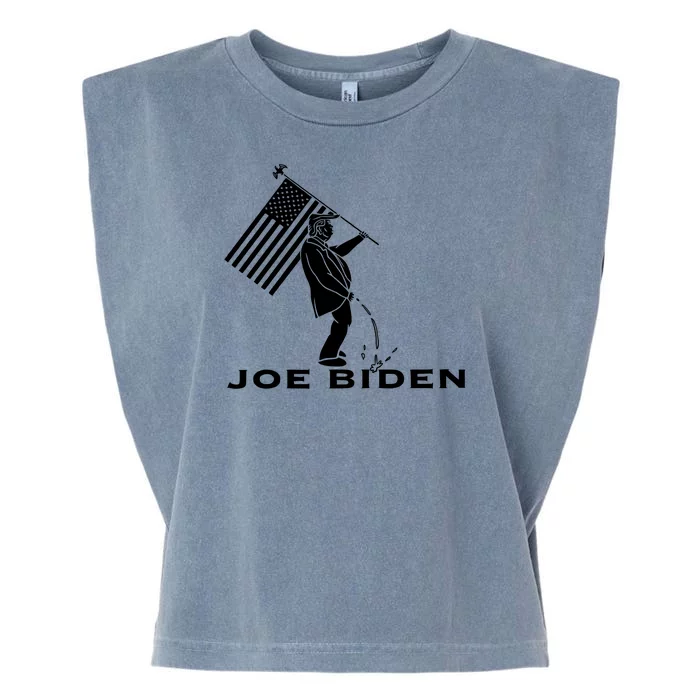 Donald Trump Pees On Joe Biden FJB Anti Biden American Flag Garment-Dyed Women's Muscle Tee