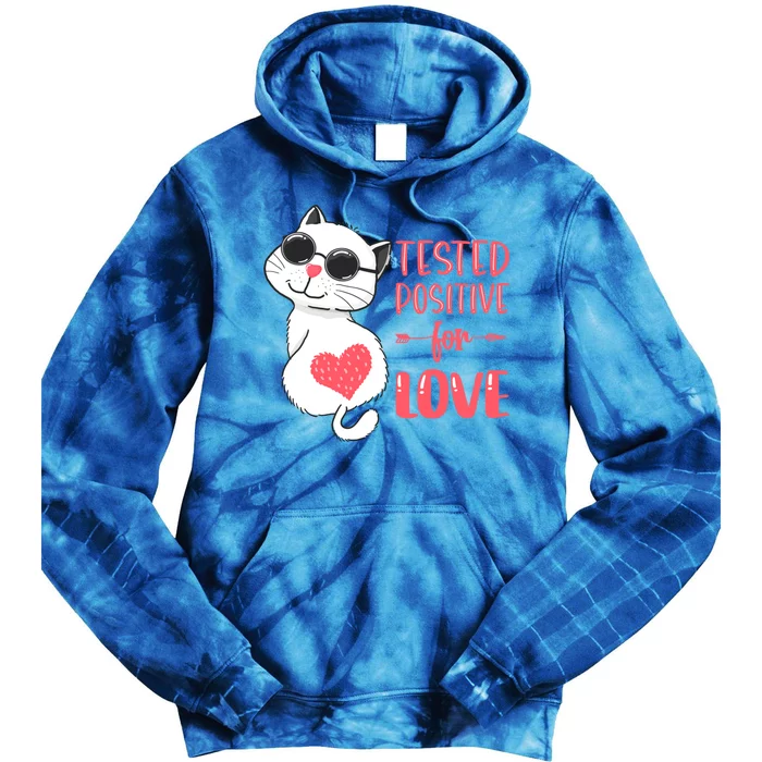 Tested Positive For Love Valentine's Day Couples Cat Pajama Gift Tie Dye Hoodie