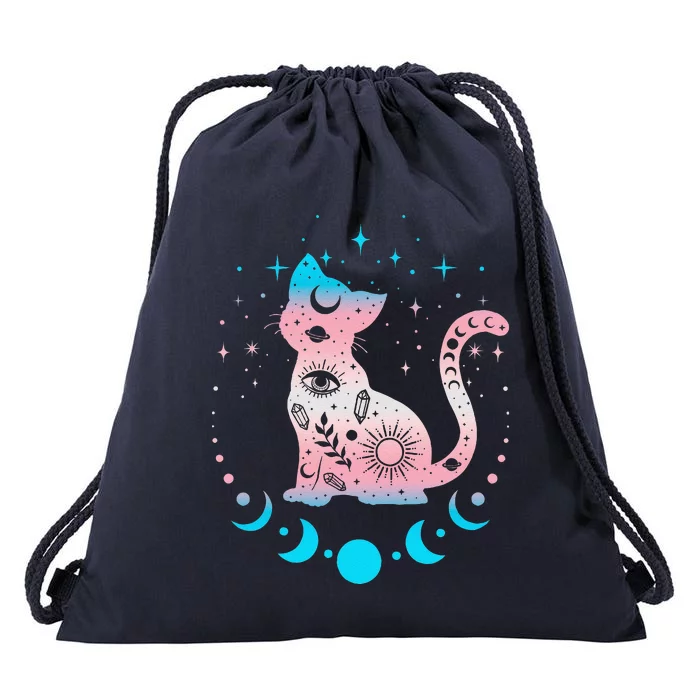 Transg Pride Flag Colors Astronomy Cat Drawstring Bag