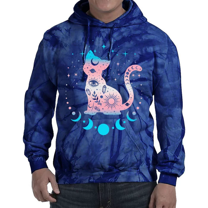 Transg Pride Flag Colors Astronomy Cat Tie Dye Hoodie