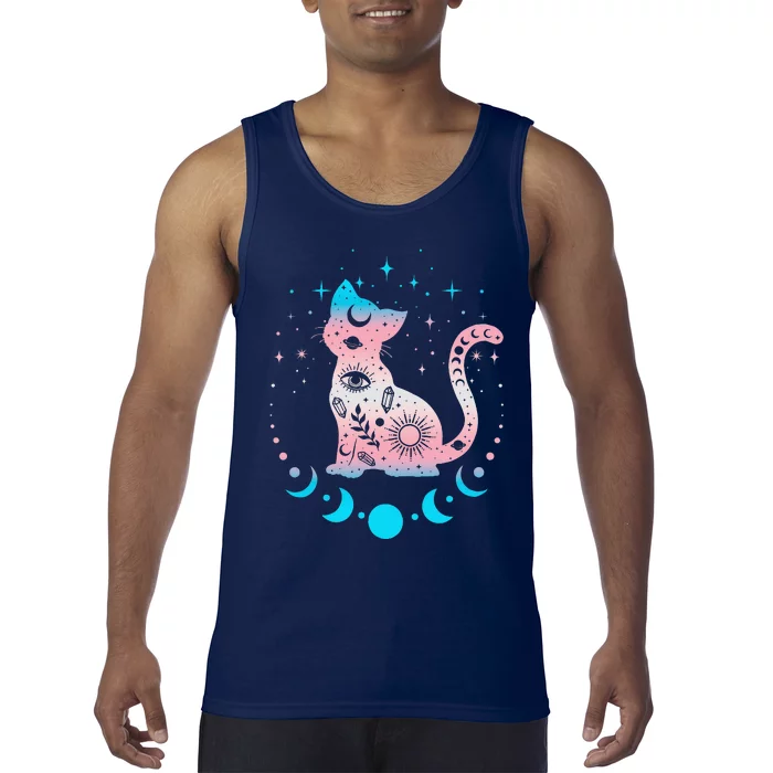 Transg Pride Flag Colors Astronomy Cat Tank Top