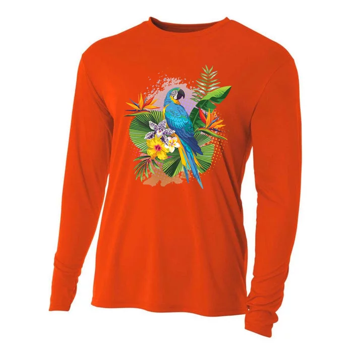 Tropical Paradise Flower Parrot Cooling Performance Long Sleeve Crew